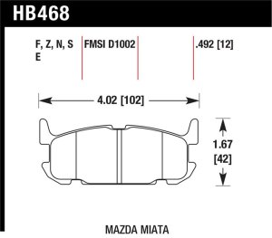 Mazda Miata Brake Pad Set - Rear - Hawk Performance - HPS Street - `03-`05